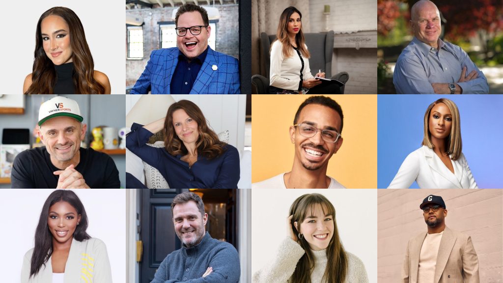 A 3x4 grid of diverse individuals smiling or posing confidently, each in distinct settings. The image conveys warmth, professionalism, and positivity.
