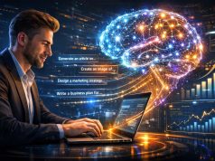 Prompt Engineering for Profit: The Complete Guide to Making Money With AI Prompt engineering concept showing a person typing AI prompts on a laptop connected to a holographic artificial intelligence brain.”