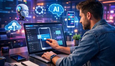 Entrepreneur using no-code AI tools to build apps without programming.