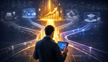 visually compelling thumbnail illustrating the concept of choosing the right niche for an AI online business.