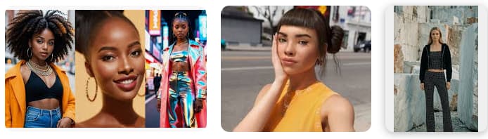 Collage of stylish individuals showcasing diverse fashion: vibrant clothing, trendy hairstyles, confident expressions, urban and natural backgrounds.