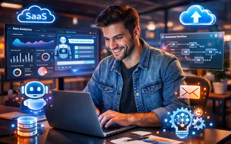 Entrepreneur building an AI SaaS product using artificial intelligence and automation tools.