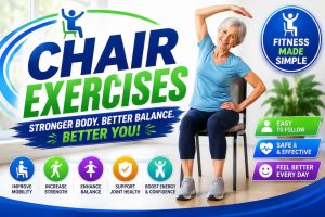senior lady demonstrating a chair exercise