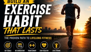 man running in sunset next to the title: build an exercise habit that lasts