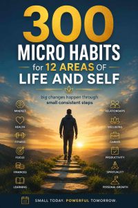 300 micro habits ebook cover image featuring a figure in the sunset